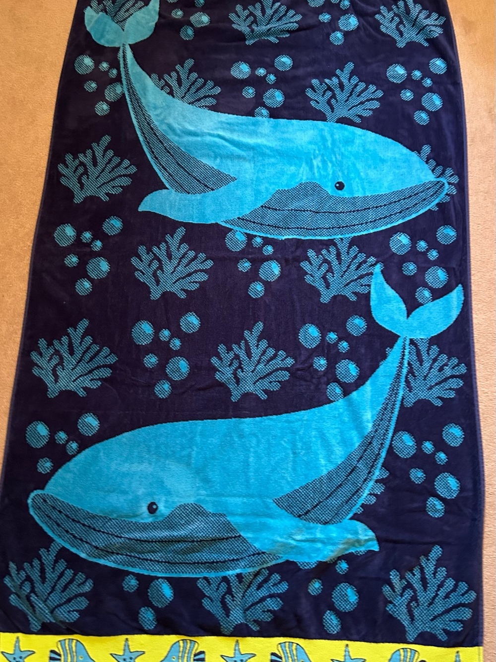 Blue Whale Beach Towel - Nautical Ocean Print
